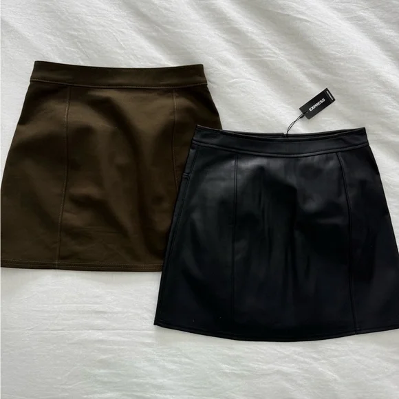 Express New Black Faux Leather and Like New Army Green Mini Skirt - Picture 2 of 9